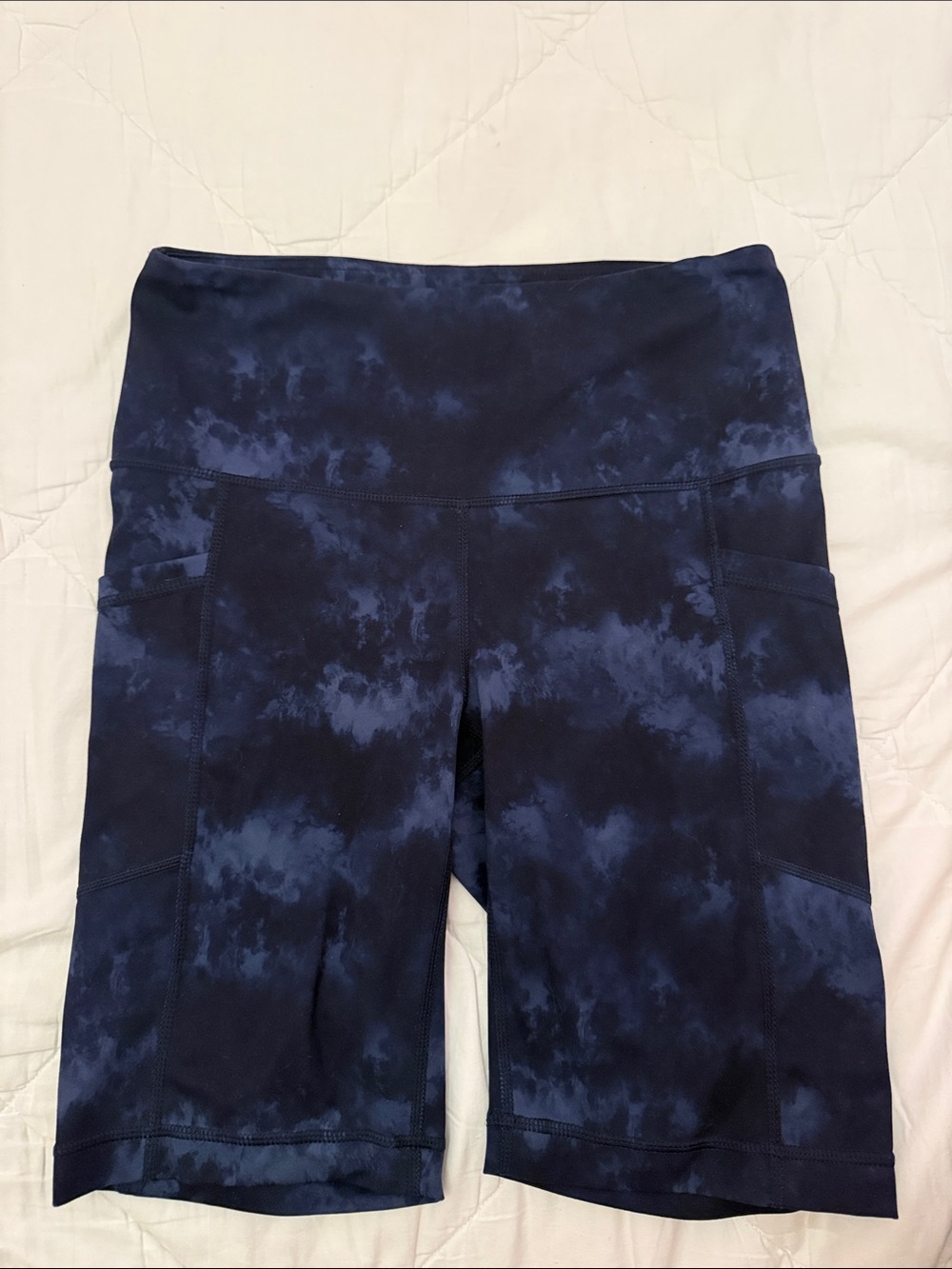 90 Degree Navy Tie-Dye High-Waist Athletic Bike Shorts